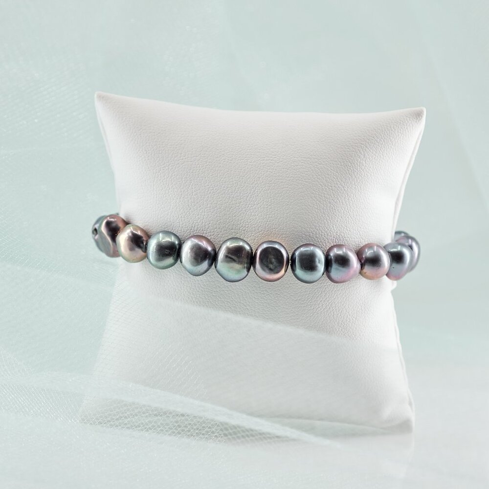 Black Pearl Bracelet, High Luster Peacock Baroque Pearls, Stretch Bracelet